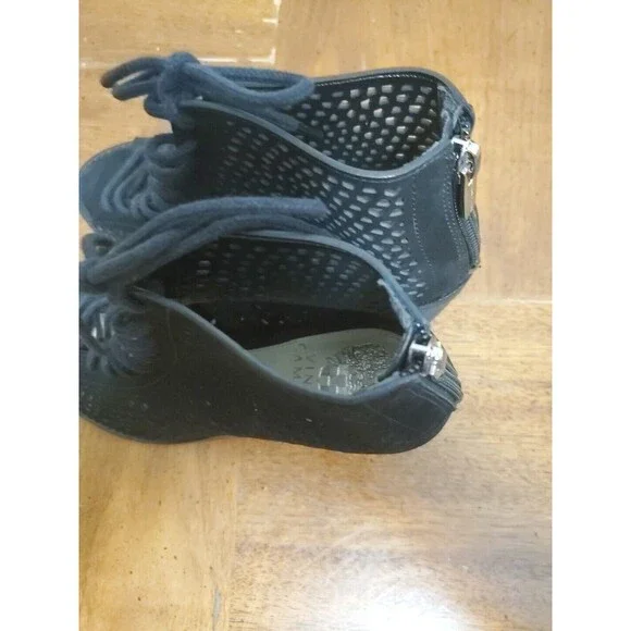 Vince Camuto Tulina Black Suede Laser Cut High Heel Lace Up Open Toe Bootie Sz 6 - Picture 6 of 8